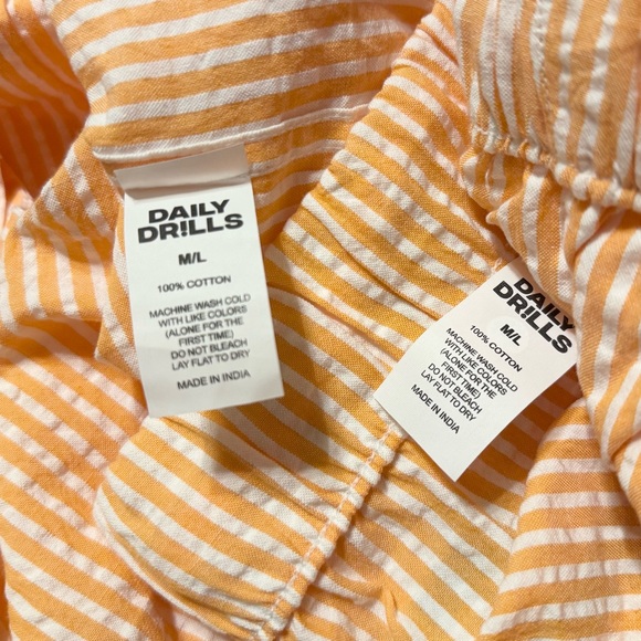 Daily Drills Seersucker Boxy Button Down Shirt Resort Pants Two Piece Set Orange - Picture 5 of 6